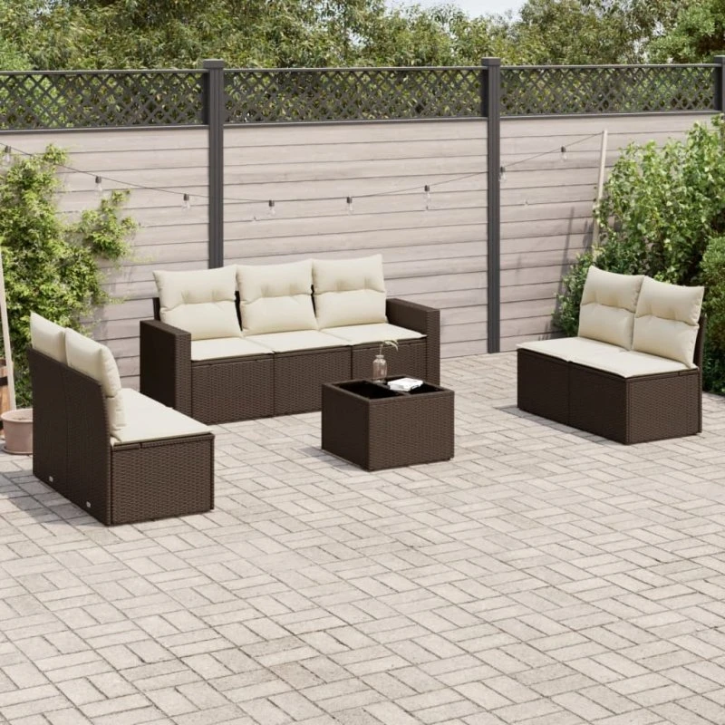 vidaXL 8-delssofasæt med hynder polyrattan brun