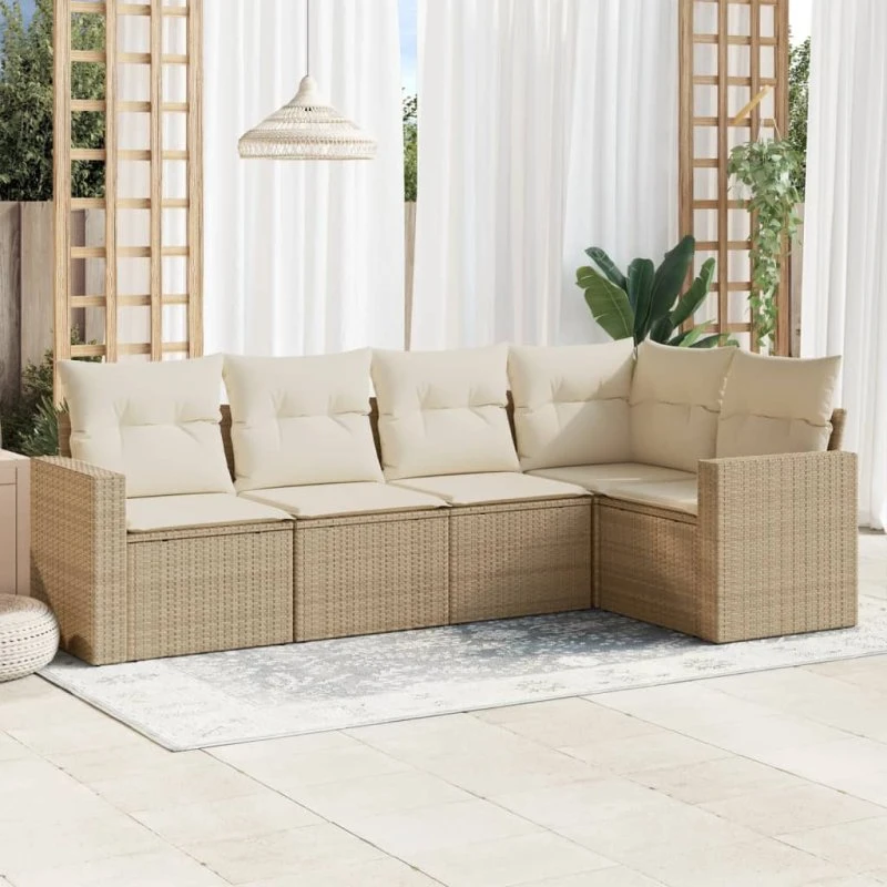 vidaXL 5-delssofasæt med hynder i polyrattan beige