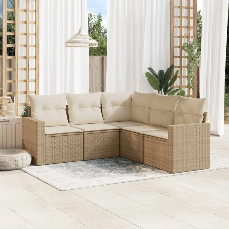 vidaXL 5-delssofasæt med hynder, polyrattan, beige