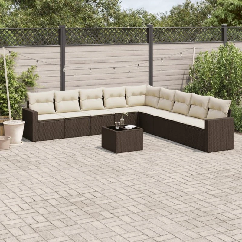 vidaXL 10-delssofasæt med hynder, polyrattan brun