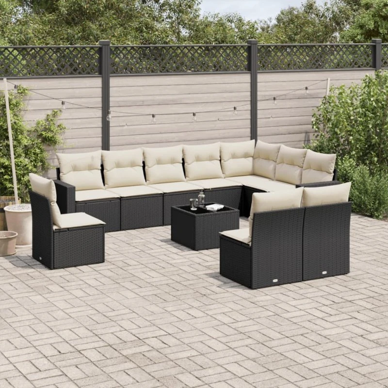 vidaXL 11-deles polyrattan havesofasæt med hynder, sort