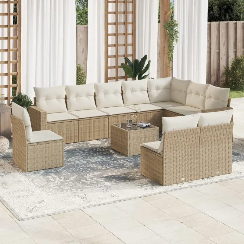 vidaXL 11-deles havesofasæt med hynder i polyrattan beige