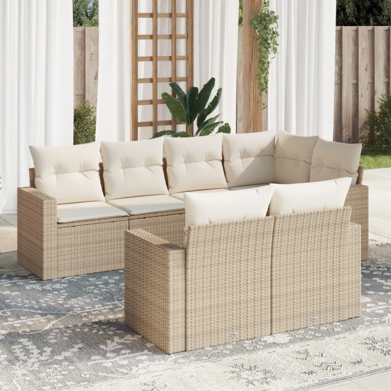 vidaXL 7-deles havesofasæt med hynder i polyrattan, beige