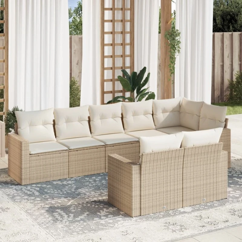 vidaXL 8-delssofasæt med hynder, polyrattan beige