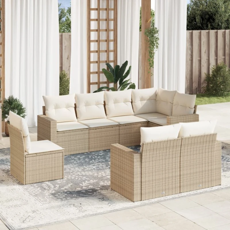 vidaXL 8-delssofasæt med hynder, polyrattan beige