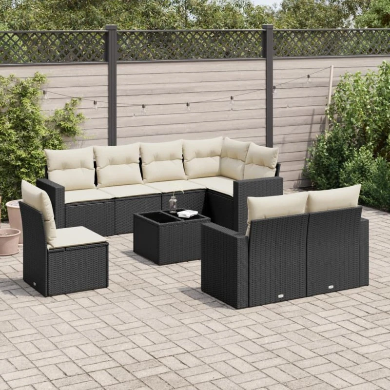 vidaXL 9-delssofasæt med hynder polyrattan sort