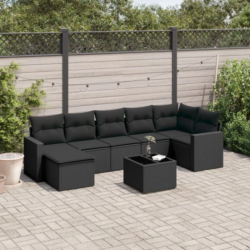 vidaXL 8-delers havesofasæt med hynder i polyrattan sort
