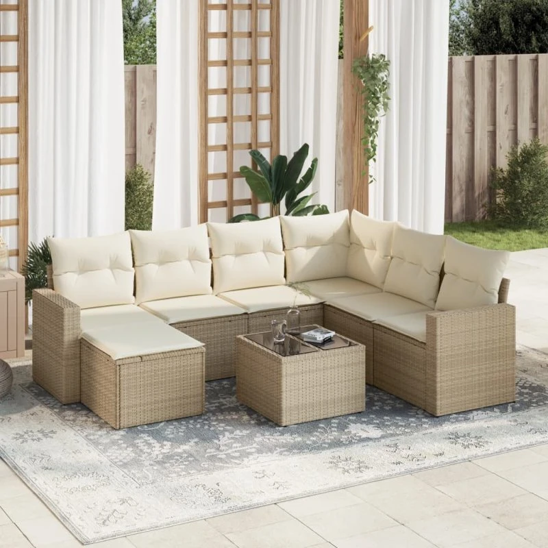 vidaXL 8-delssofasæt med hynder, polyrattan beige