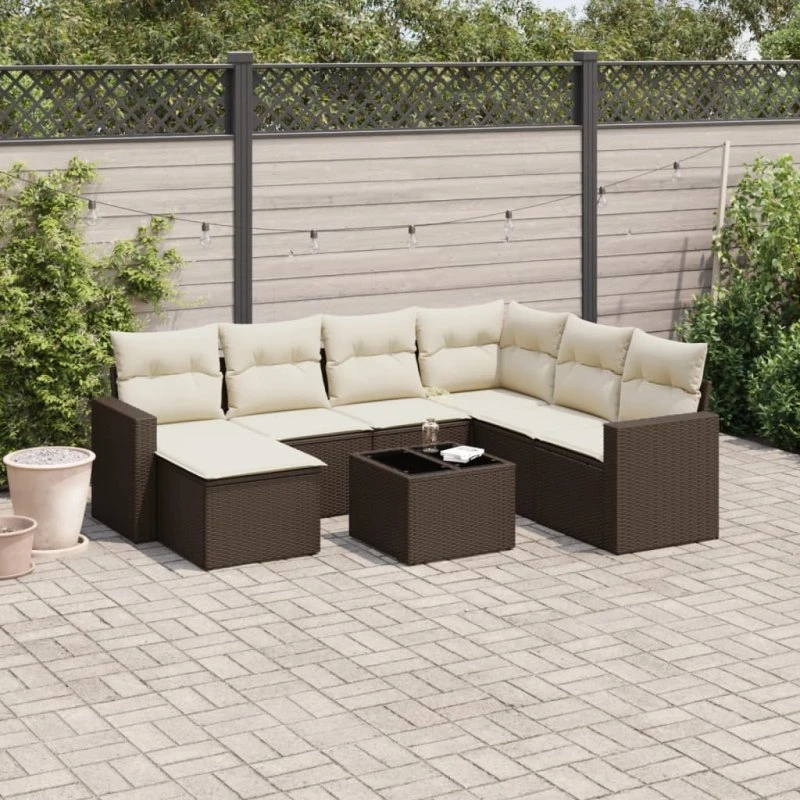 vidaXL 8-delssofasæt med hynder polyrattan brun
