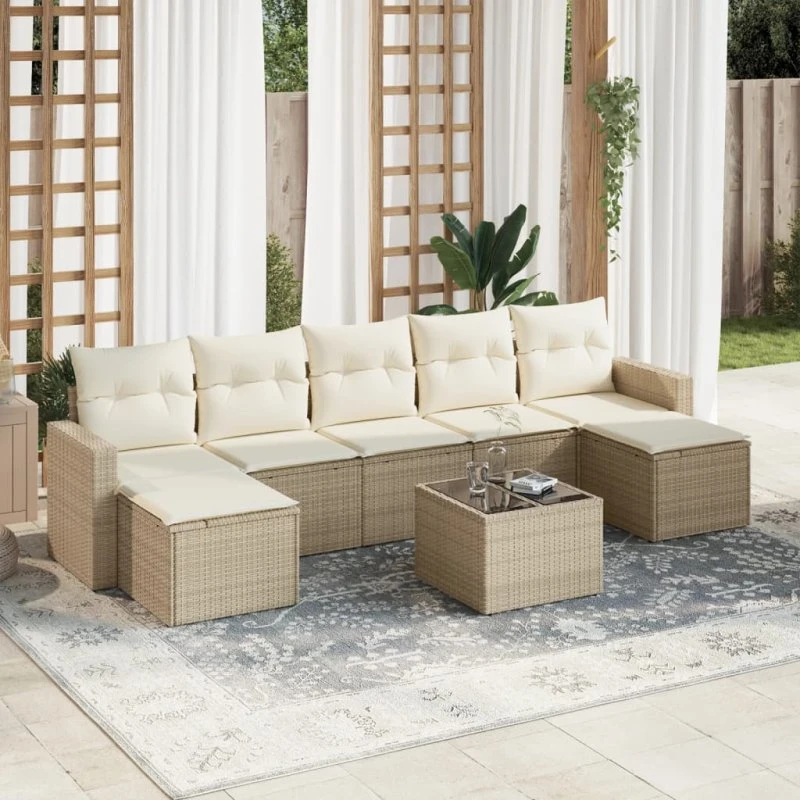 vidaXL 8-delers havemøbelsæt med hynder i polyrattan beige
