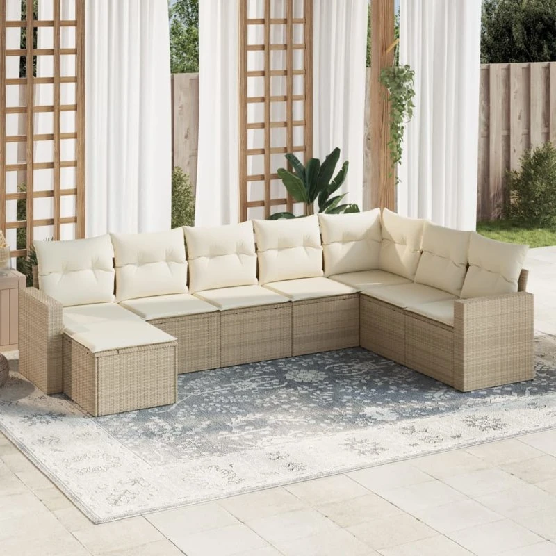 vidaXL 8-delssofasæt med hynder i polyrattan, beige