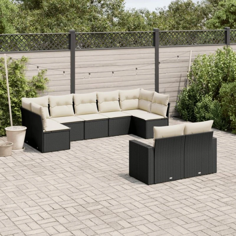 vidaXL 9-delssofasæt med hynder polyrattan sort