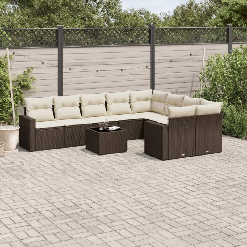 vidaXL 10-delssofasæt med hynder i polyrattan brun