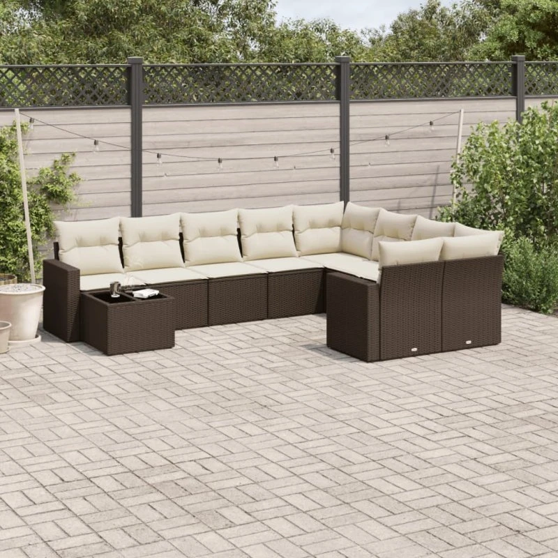 vidaXL 10-delssofasæt med hynder polyrattan brun