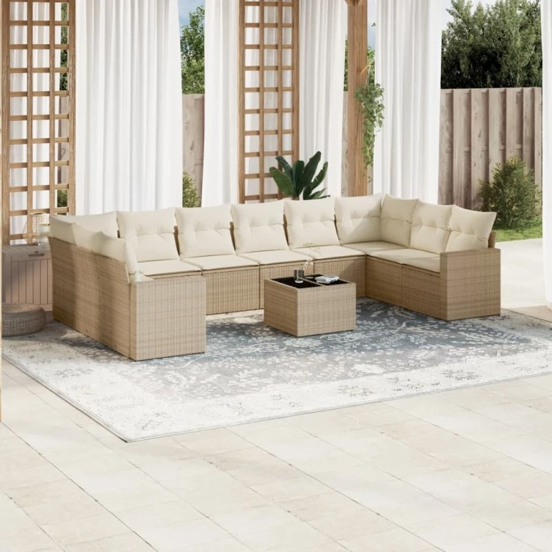 vidaXL 11-delers polyrattan havsæt beige med hynder