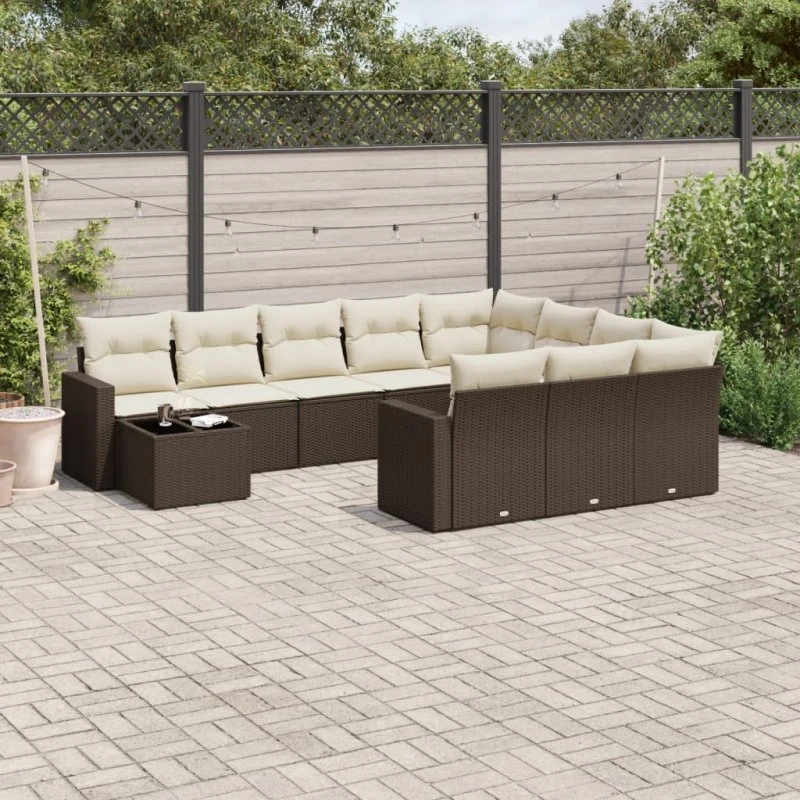 vidaXL 11-delers loungesæt med hynder polyrattan brun