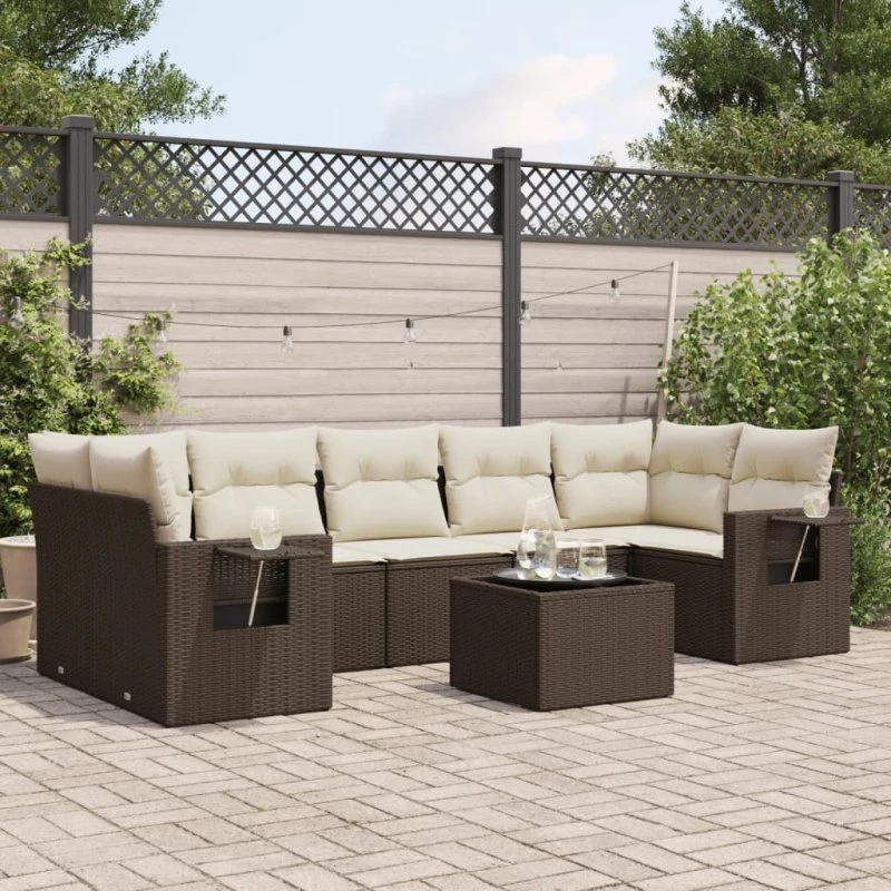 vidaXL 8-deles polyrattan sofasæt med hynder brun