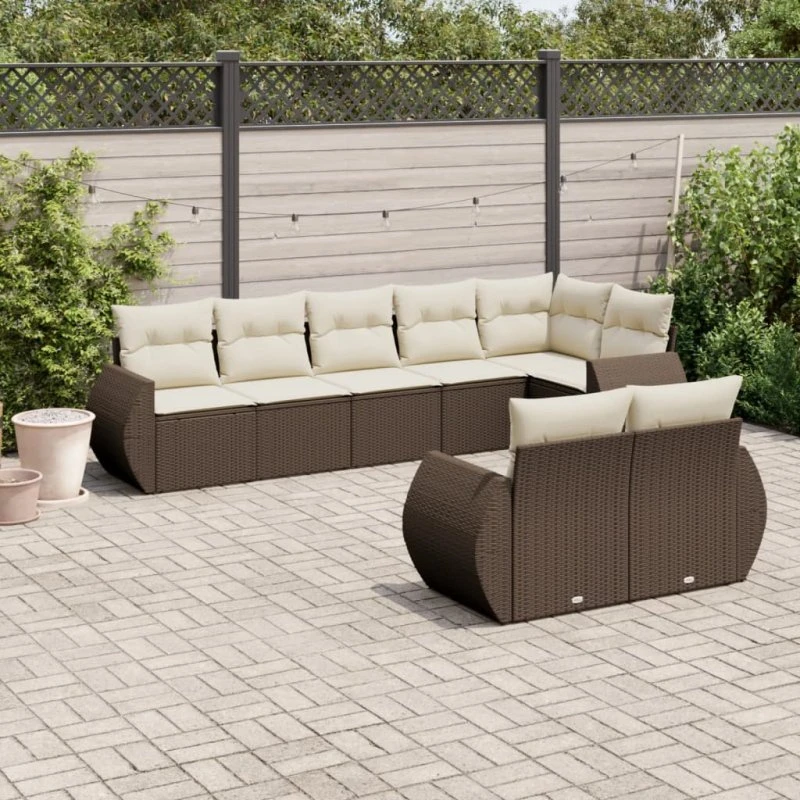 vidaXL 8-delers polyrattan sofasæt med hynder, brun