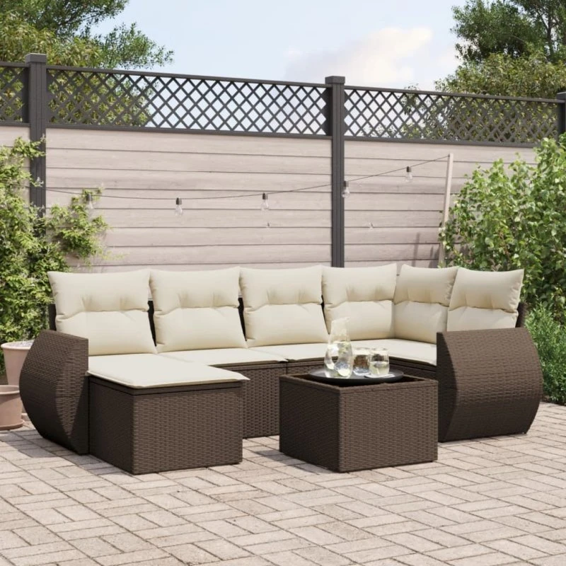vidaXL 7-deles havesofasæt med hynder i polyrattan brun