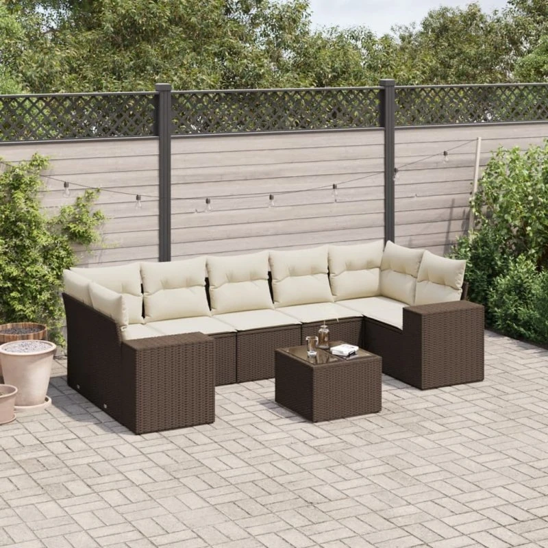 vidaXL 8-deles havesofasæt med hynder i polyrattan brun