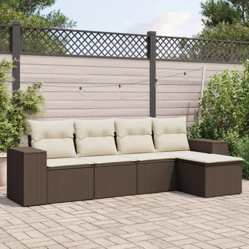 vidaXL 5-delssofasæt med hynder, polyrattan brun