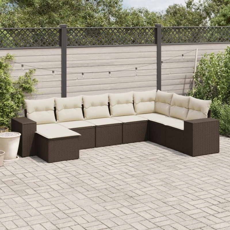 vidaXL 8-delers polyrattan havesofasæt brun med hynder