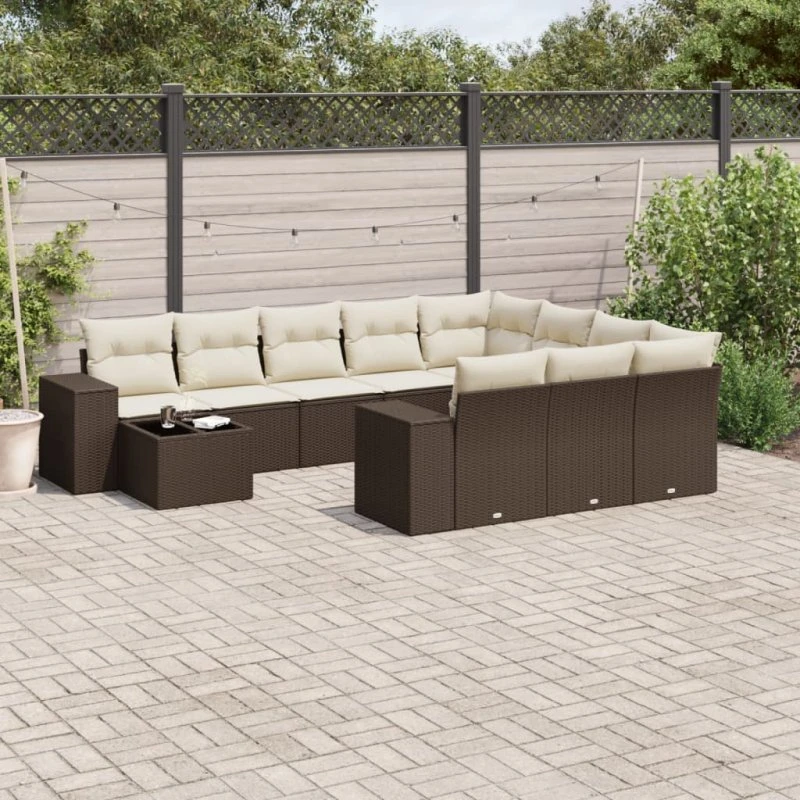 vidaXL 11-deles loungesæt med hynder i polyrattan brun