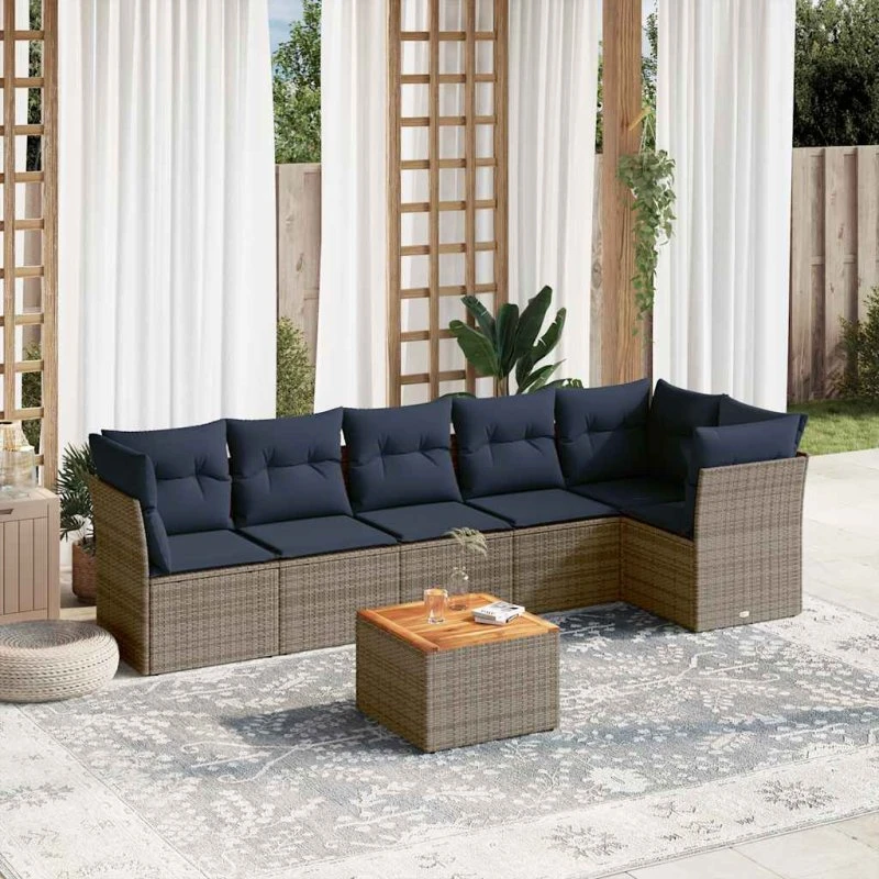 vidaXL 7-deles havesofa med hynder i grå polyrattan