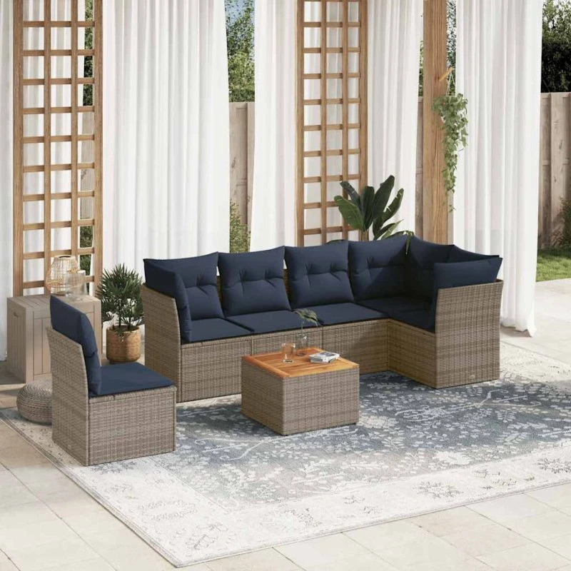 vidaXL 7-deles havesofa med hynder i polyrattan grå
