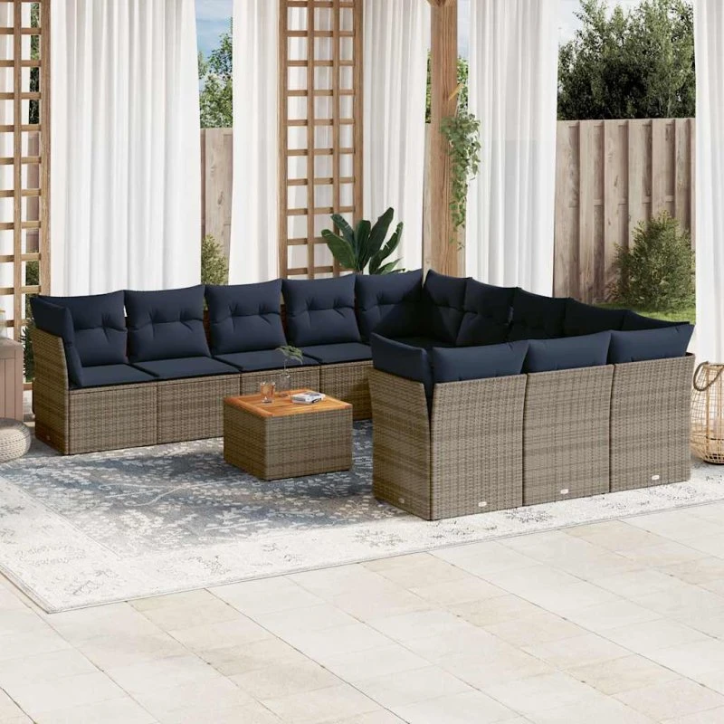vidaXL 12-deligt polyrattan havesofasæt grå med hynder