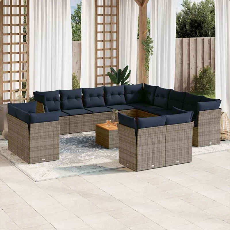 vidaXL 14-deles polyrattan sofasæt med hynder grå