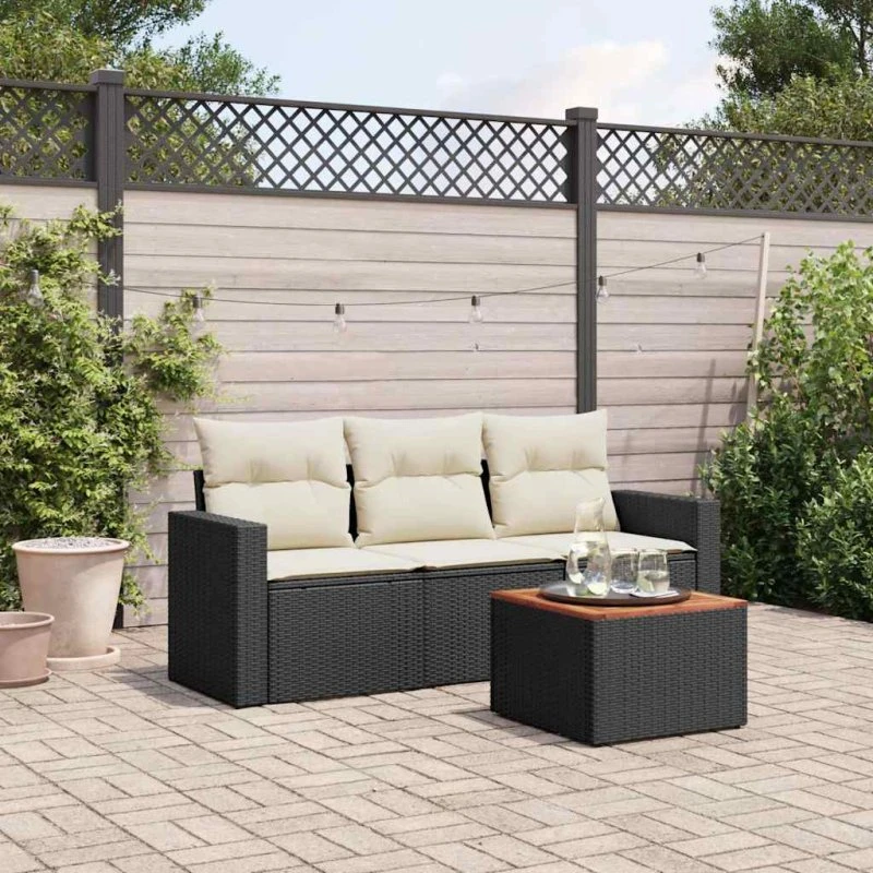 vidaXL 4-delssofasæt med hynder, polyrattan sort