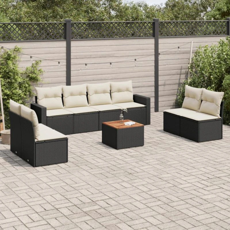 vidaXL 9-delssofasæt med hynder polyrattan sort