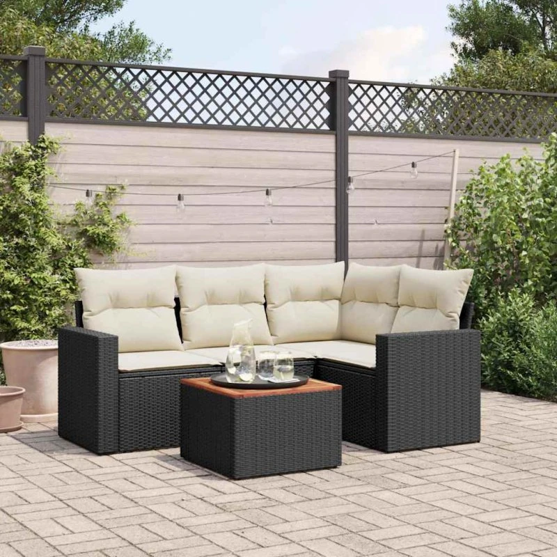 vidaXL 5-deles sofasæt med hynder i polyrattan, sort