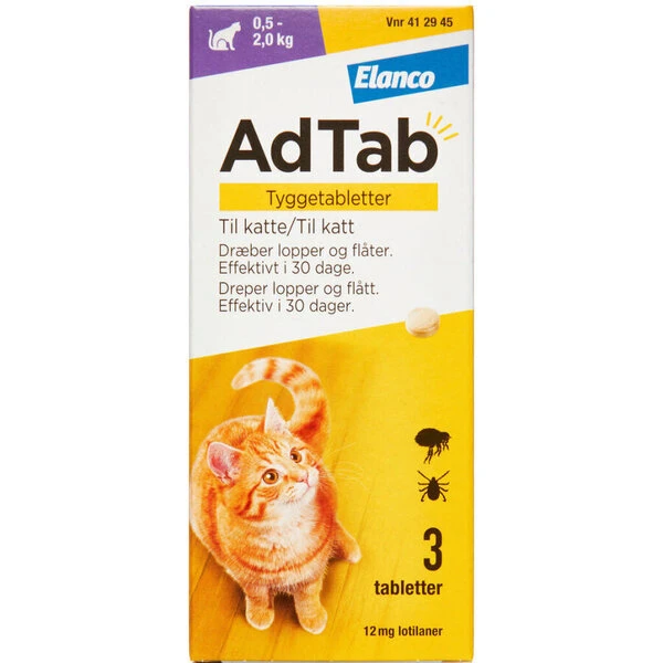AdTab tyggetabletter til katte 0,5–2,0 kg, 12 mg 3 stk