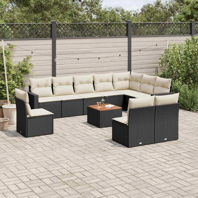 vidaXL 11-delers havesofasæt med hynder i polyrattan, sort
