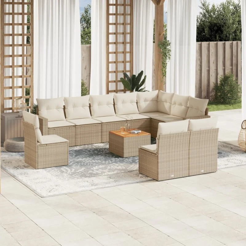 vidaXL 11-deligt havesofasæt med hynder i polyrattan, beige