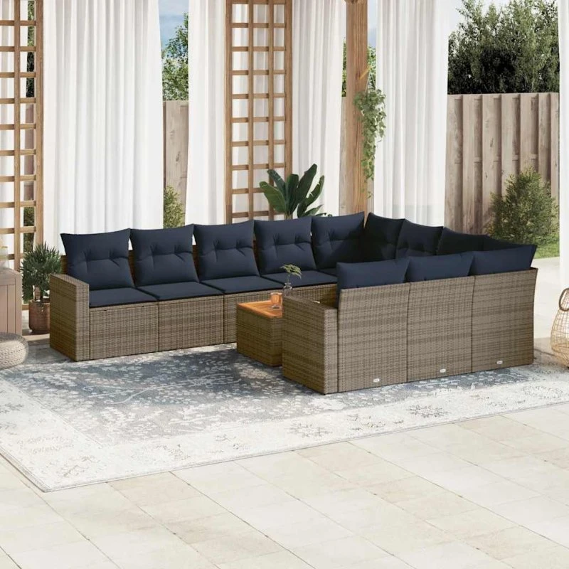 vidaXL 11-delssæt med hynder polyrattan grå