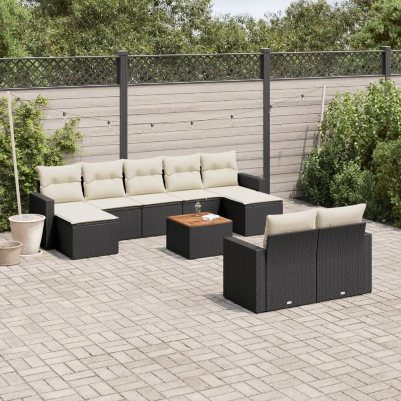 vidaXL 10-delssofasæt med hynder polyrattan sort