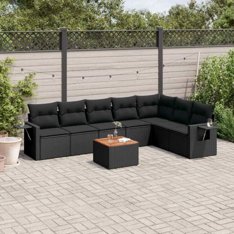 vidaXL 8-deligt polyrattan sofasæt med hynder, sort
