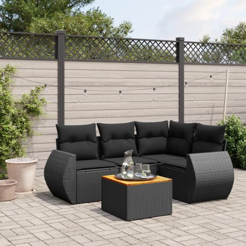 vidaXL 5-deles polyrattan havesofasæt med hynder, sort