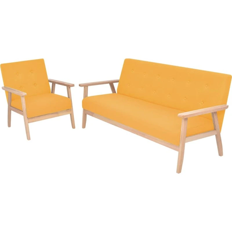 vidaXL 2-delers sofasæt i stof, gul, 3-personer sofa + lænestol