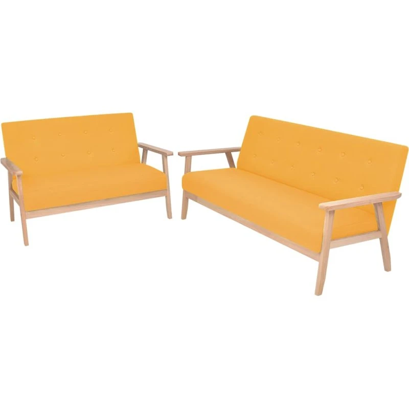 vidaXL 2-delers sofasæt i stof, gul, 2- og 3-personers