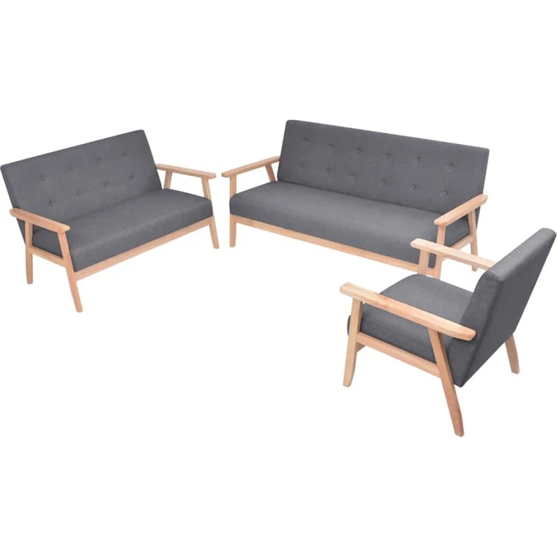 vidaXL 3-delers sofasæt mørkegrå stof
