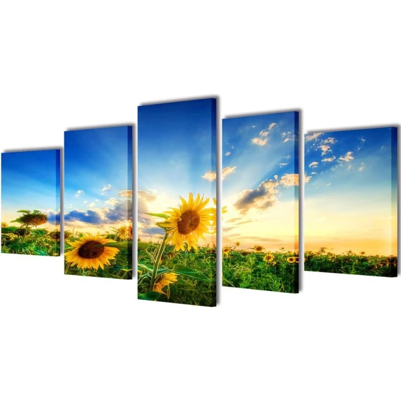 vidaXL Kanvasbilledsæt Solsikke 200 x 100 cm, 5 paneler