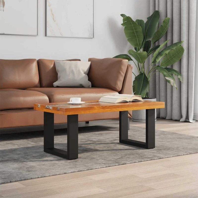 vidaXL Sofabord i teaktræ og plastik 100 x 50 cm