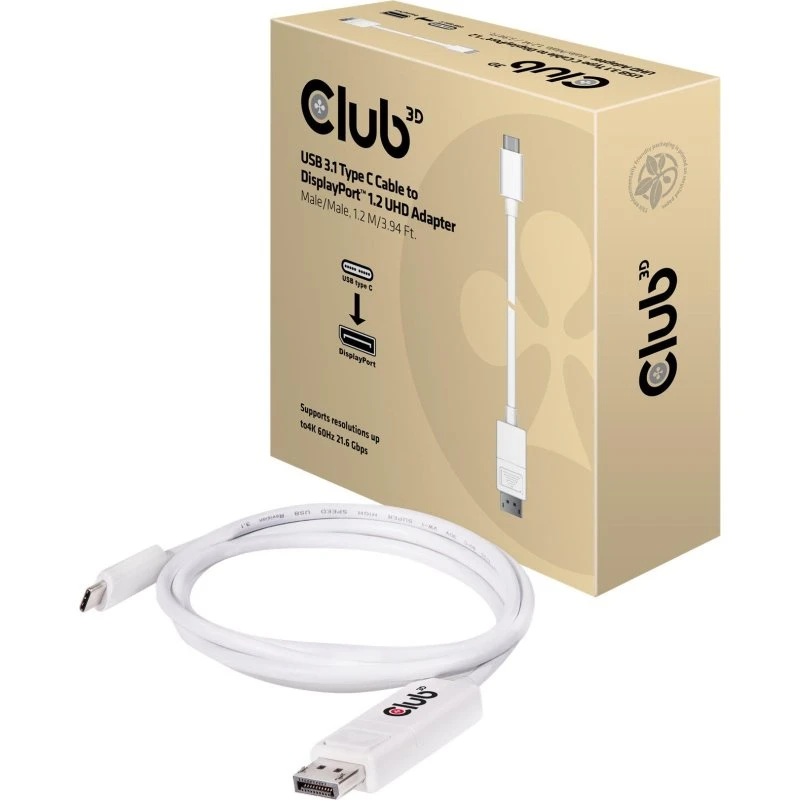 Club 3D USB-C til DisplayPort-kabel 1,2 m hvid