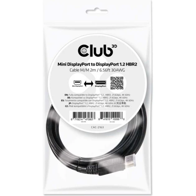 Club 3D Mini DisplayPort til DisplayPort 2 m, sort