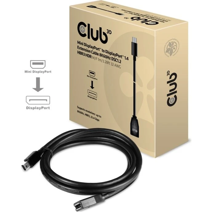 Club 3D CAC-1121 Mini DisplayPort til DisplayPort 1.4 1 m sort