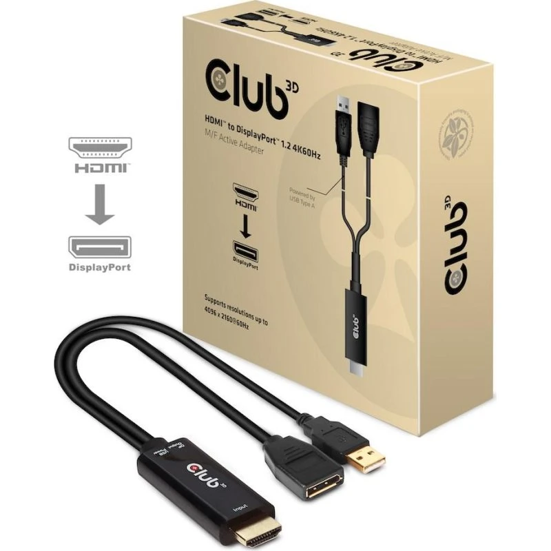 Club 3D HDMI 2.0 til DisplayPort 1.2 4K60Hz HDR aktiv adapter, sort